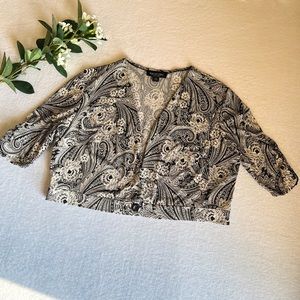 Perception New York Sz 16 Women’s Black & Ivory Cardigan Ruched 3/4 Sleeve